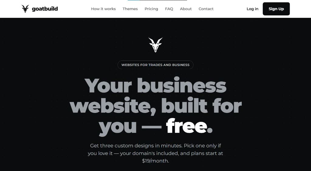 GoatBuild.com website, a service business built on the acquired domain
