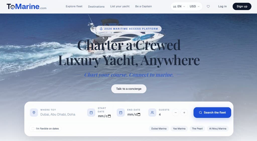 ToMarine.com luxury yacht charter homepage